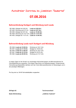 Bahnverbindung Stuttgart und Würzburg nach Lauda