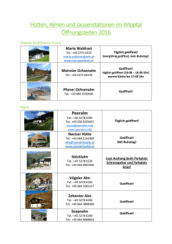 H&uuml;tten, Almen und Jausenstationen im Wipptal &Ouml;ffnungszeiten 2016
