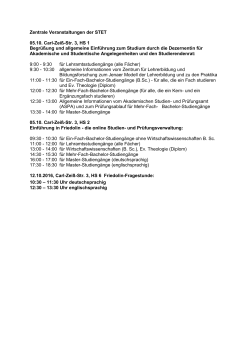 Zentrale Veranstaltungen der STET 05.10. Carl-Zeiß