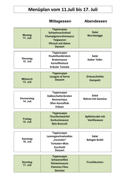 Menüplan vom 11.Juli bis 17. Juli