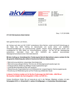 Graz, 11.07.2016/MA 27 S 42/16b Insolvenz Alois Kalcher Sehr