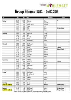 Group Fitness 18.07. &ndash; 24.07.2016
