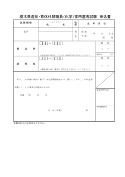 栃木県産休・育休代替職員（化学）採用選考試験 申込書