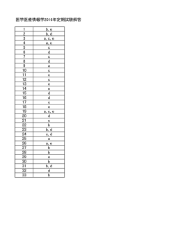 医学医療情報学2016年定期試験解答 1 b, e 2 b, d 3 a, c, e 4 a, c 5 c 6