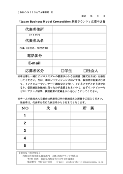 代表者住所 代表者氏名 電話番号 E-mail 応募者区分 学生 社会人 NO