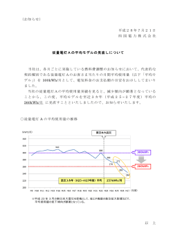 平成28年7月21日 四 国 電 力 株 式 会 社 従量電灯Aの平均モデ