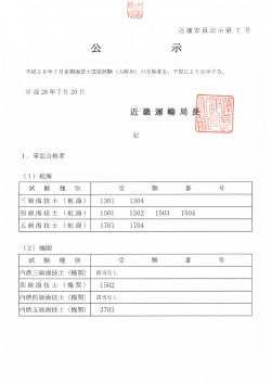 7月筆記合格発表（3～5級）