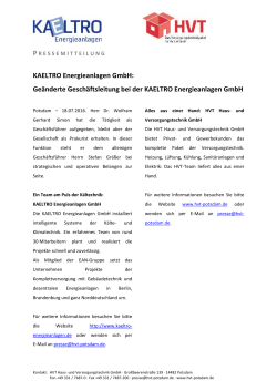 KAELTRO Energieanlagen GmbH: Geänderte Geschäftsleitung bei