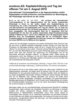 ecoduna AG: Kapitalerh&ouml;hung und Tag der offenen