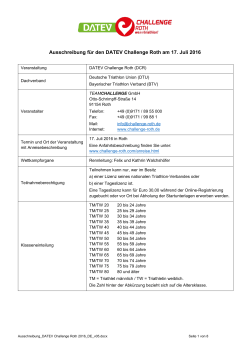Ausschreibung für den DATEV Challenge Roth am 17. Juli 2016