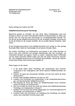 Haftpflichtversicherung f&uuml;r Fl&uuml;chtlinge