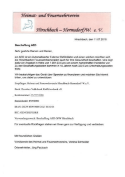 Beschaffung AED - Feuerwehr Hirschbach