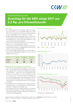 Zuschlag für die KEV steigt 2017 um 0.2 Rp. pro Kilowattstunde