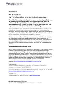 HIV: Fr&uuml;he Behandlung verhindert weitere Ansteckungen