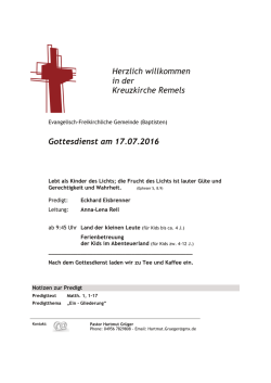 Gottesdienst am 17.07.2016 - Evangelisch