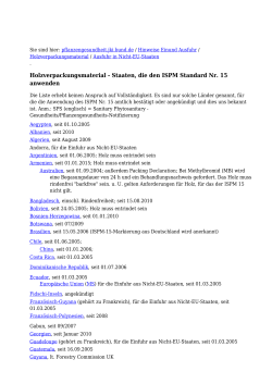 Holzverpackungsmaterial - Staaten, die den ISPM Standard Nr. 15