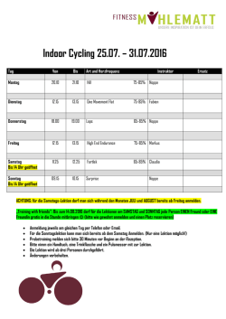 Indoor Cycling 25.07. &ndash; 31.07.2016
