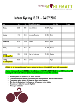 Indoor Cycling 18.07. &ndash; 24.07.2016