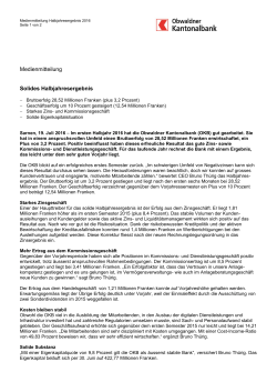 19.07.2016 Solides Ergebnis im ersten Halbjahr 2016 Der