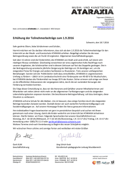 Erhöhung der Teilnehmerbeiträge zum 1.9.2016