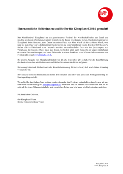Ehrenamtliche Helferinnen und Helfer für KlangBasel 2016 gesucht!