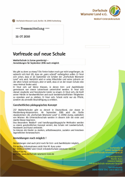 Vorfreude auf neue Schule - Dorfschule Wismarer Land