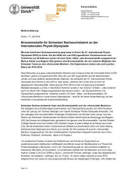 Medienmitteilung 17. Juli 2016 - Verband Schweizer Wissenschafts