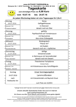 Speisekarte ab 18. Juli 2016