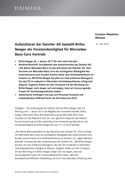 IR Release: Aufsichtsrat der Daimler AG bestellt Britta Seeger als
