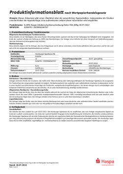 Produktinformationsblatt nach Wertpapierhandelsgesetz