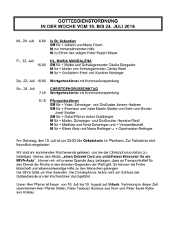 gottesdienstordnung in der woche vom 18. bis 24. juli 2016