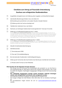 Checkliste zum Antrag - Studentenwerk Berlin