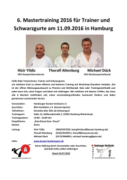 6. Mastertraining 2016 für Trainer und Schwarzgurte am 11.09.2016