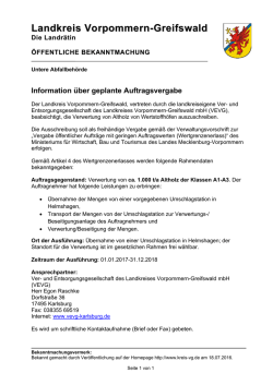 Information &uuml;ber geplante Auftragsvergabe