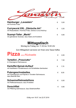 Mittagstisch - Restaurant Lavastein