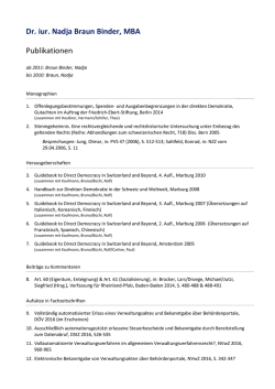 Dr. iur. Nadja Braun Binder, MBA Publikationen