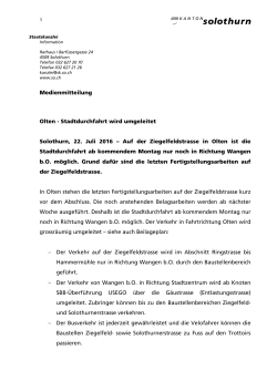Medienmitteilung Olten - Stadtdurchfahrt wird umgeleitet Solothurn