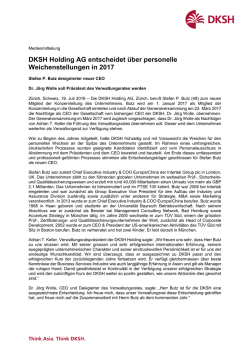 DKSH Holding AG entscheidet &uuml;ber personelle Weichenstellungen