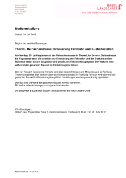 Therwil, Reinacherstrasse - Erneuerung Fahrbahn und