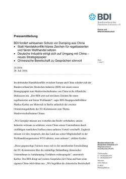 Pressemitteilung, Marktwirtschaftsstatus China, 20. Juli 2016