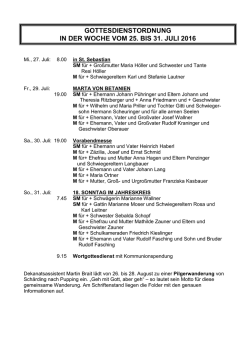 gottesdienstordnung in der woche vom 25. bis 31. juli 2016