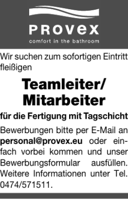 Teamleiter/ Mitarbeiter
