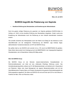 BUWOG begrüßt die Platzierung von Sapinda