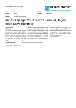 Im R&uuml;ckspiegel 20. Juli 2011 Fernuni Hagen feiert KSW