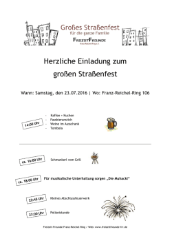 Herzliche Einladung zum gro&szlig;en Stra&szlig;enfest