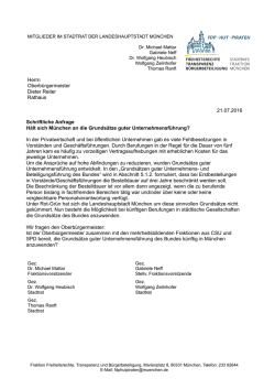Herrn Oberb&uuml;rgermeister Dieter Reiter Rathaus 21.07.2016