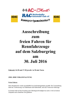 Info und Anmeldung Freies Fahren f&uuml;r Rennfahrzeuge - AC