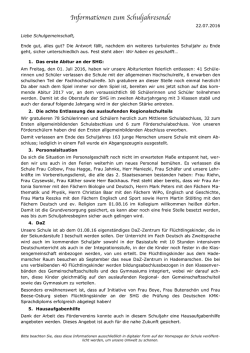 Informationen zum Schuljahresende