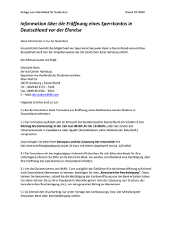 Information &uuml;ber die Er&ouml;ffnung eines Sperrkontos in Deutschland