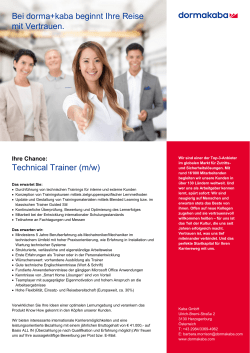 Technical Trainer (m/w) Bei dorma+kaba beginnt Ihre